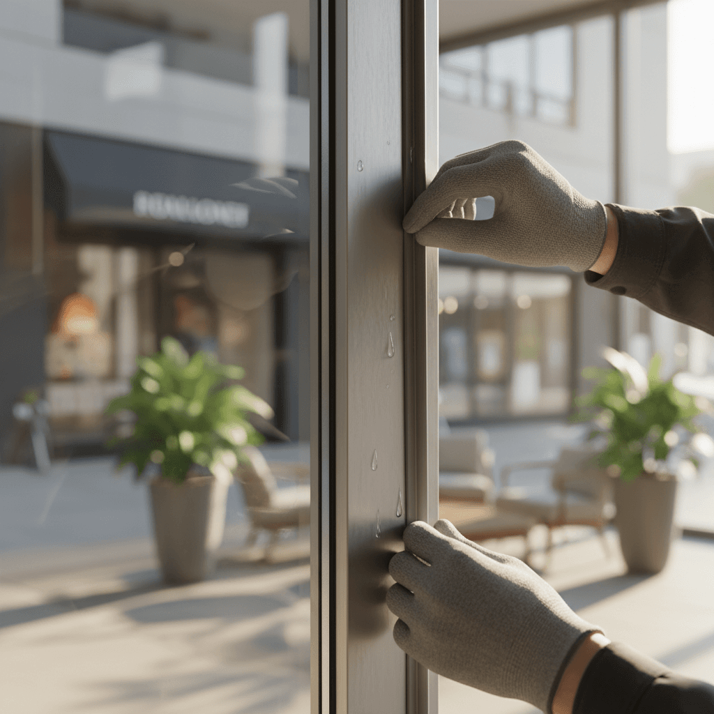 Commercial glass door weatherstripping detail