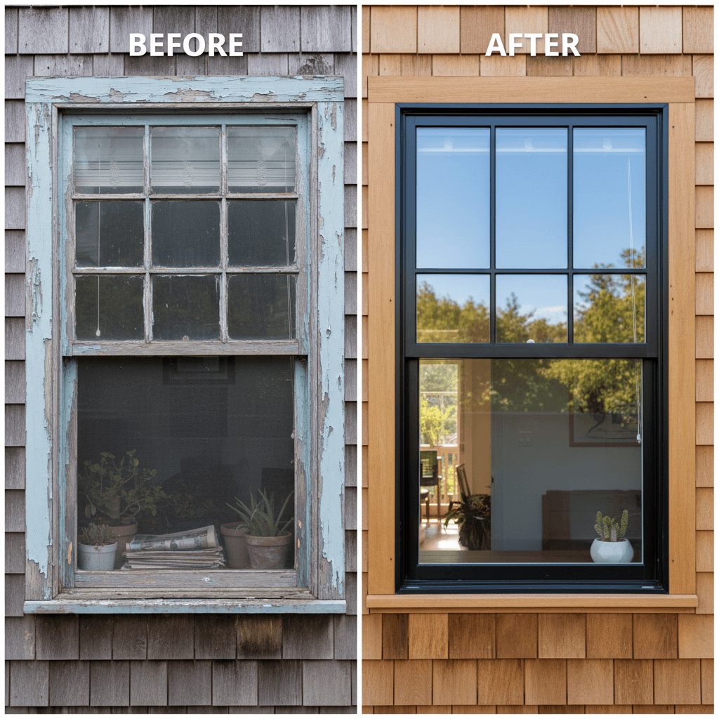 Window replacement transformation showing before and after